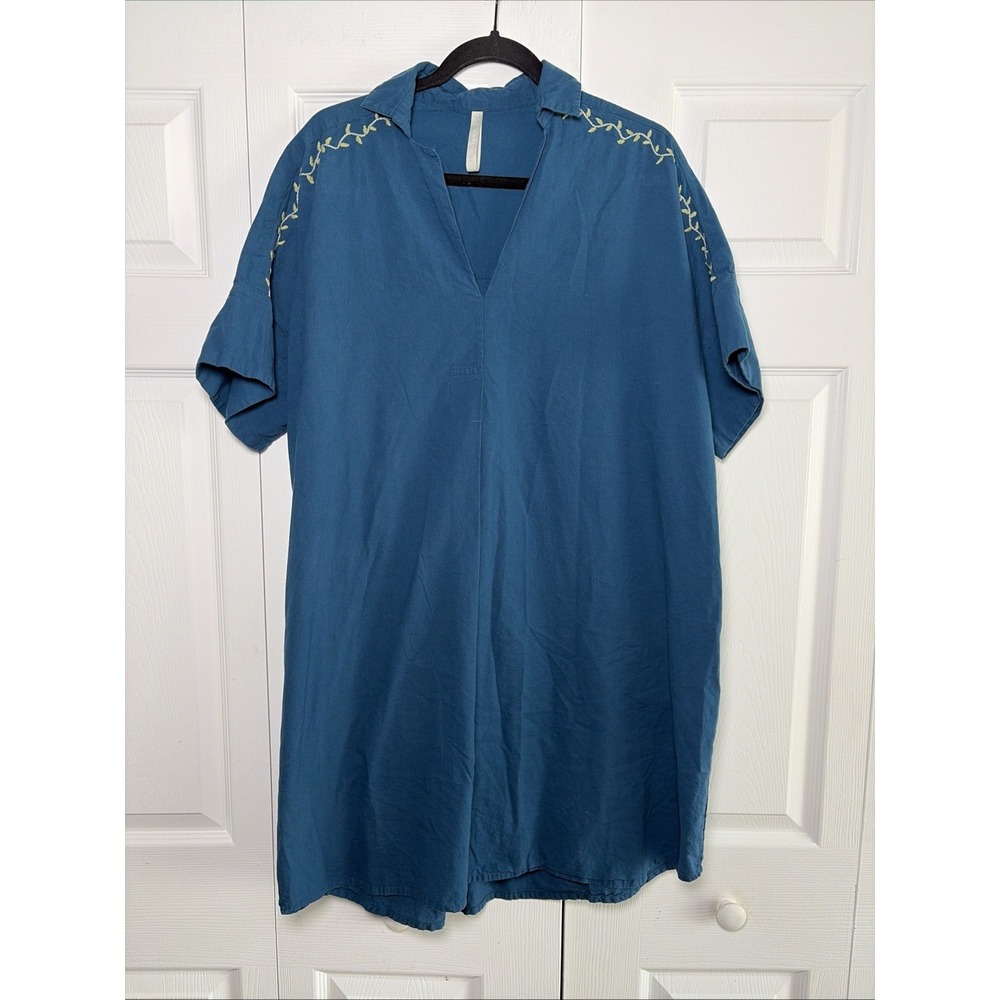 Mata Traders Embroidered Tunic Dress Womens Blue Boho Cotton Size XL Artsy Lagen